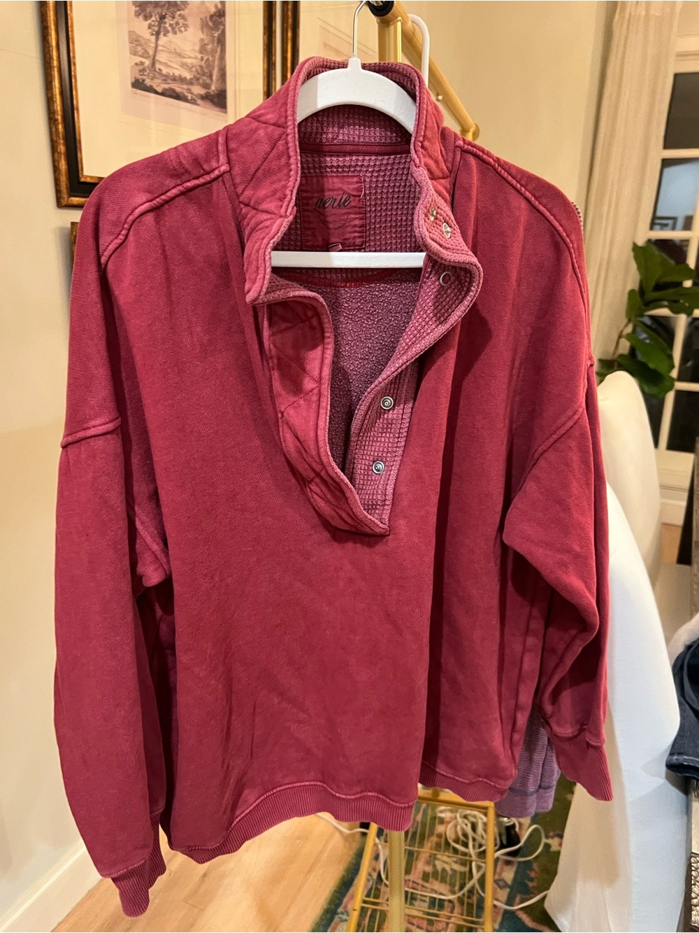 Women's Maroon Pullover Quarter-Snap Sweater